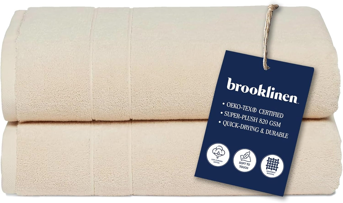 Brooklinen Super-Plush Turkish Cotton Bath Towels Set of 2 Cotton, 820 GSM, Machine Washable, Perfect Bath Towels for Bathroom, Spa & Shower (30" x 58", Striped Navy)