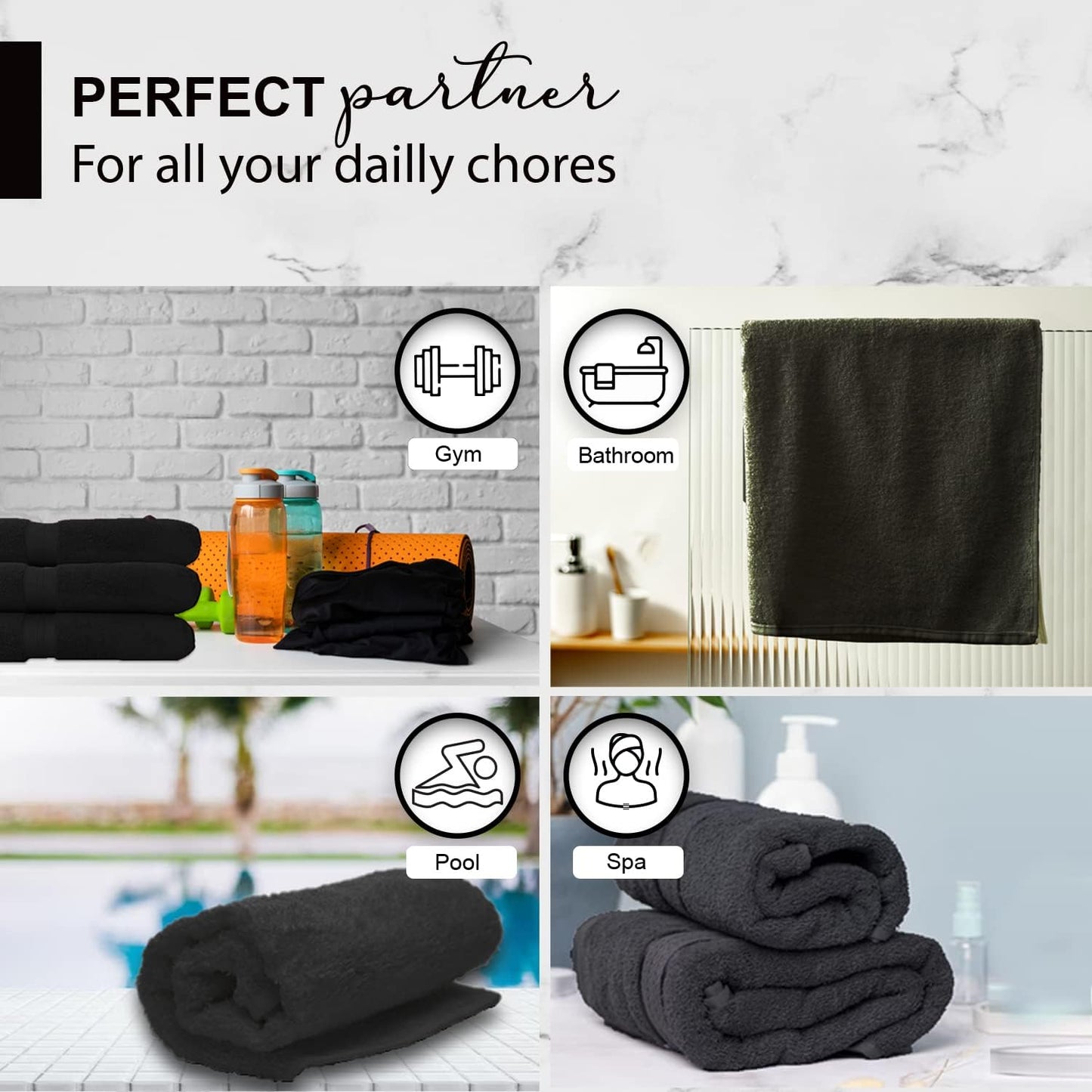 100% Cotton Bath Towels, 24x48 Pack of 6 Towels, Quick Dry, Highly Absorbent, Soft Feel Towel, Gym, Spa, Bathroom, Shower, Pool, Luxury Soft Towels (Grey, 24x48-6 Pack)