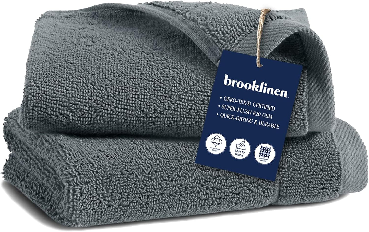 Brooklinen Super-Plush Turkish Cotton Bath Towels Set of 2 Cotton, 820 GSM, Machine Washable, Perfect Bath Towels for Bathroom, Spa & Shower (30" x 58", Striped Navy)