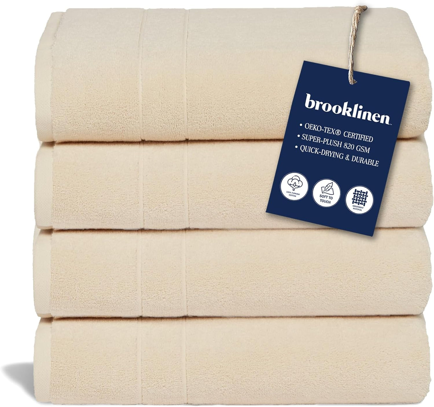 Brooklinen Super-Plush Turkish Cotton Bath Towels Set of 2 Cotton, 820 GSM, Machine Washable, Perfect Bath Towels for Bathroom, Spa & Shower (30" x 58", Striped Navy)