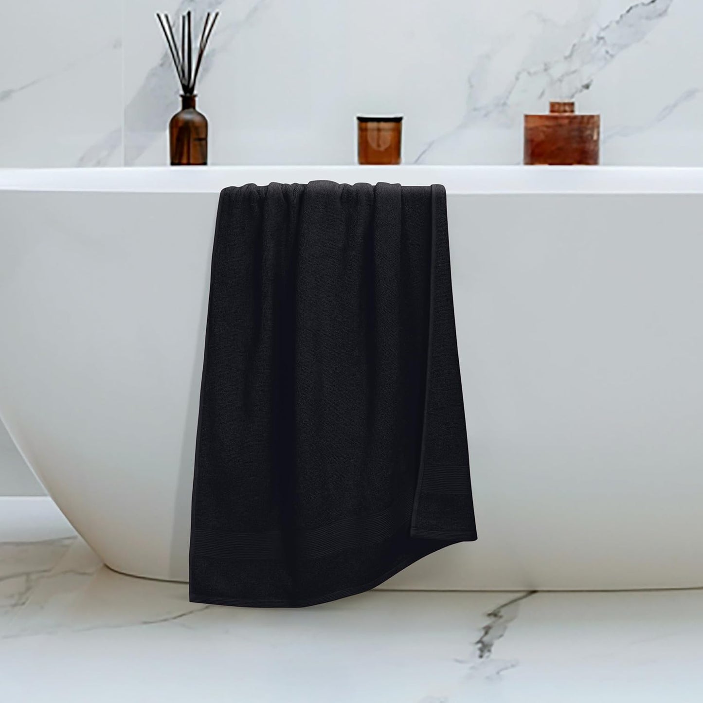 Belizzi Home 4 Pack Bath Towel Set 27x54, 100% Ring Spun Cotton, Ultra Soft Highly Absorbent Machine Washable Hotel Spa Quality Bath Towels for Bathroom, 4 Bath Towels Black