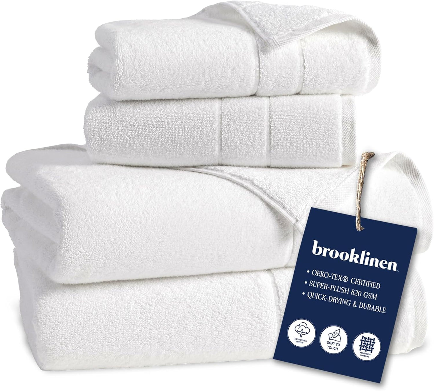 Brooklinen Super-Plush Turkish Cotton Bath Towels Set of 2 Cotton, 820 GSM, Machine Washable, Perfect Bath Towels for Bathroom, Spa & Shower (30" x 58", Striped Navy)