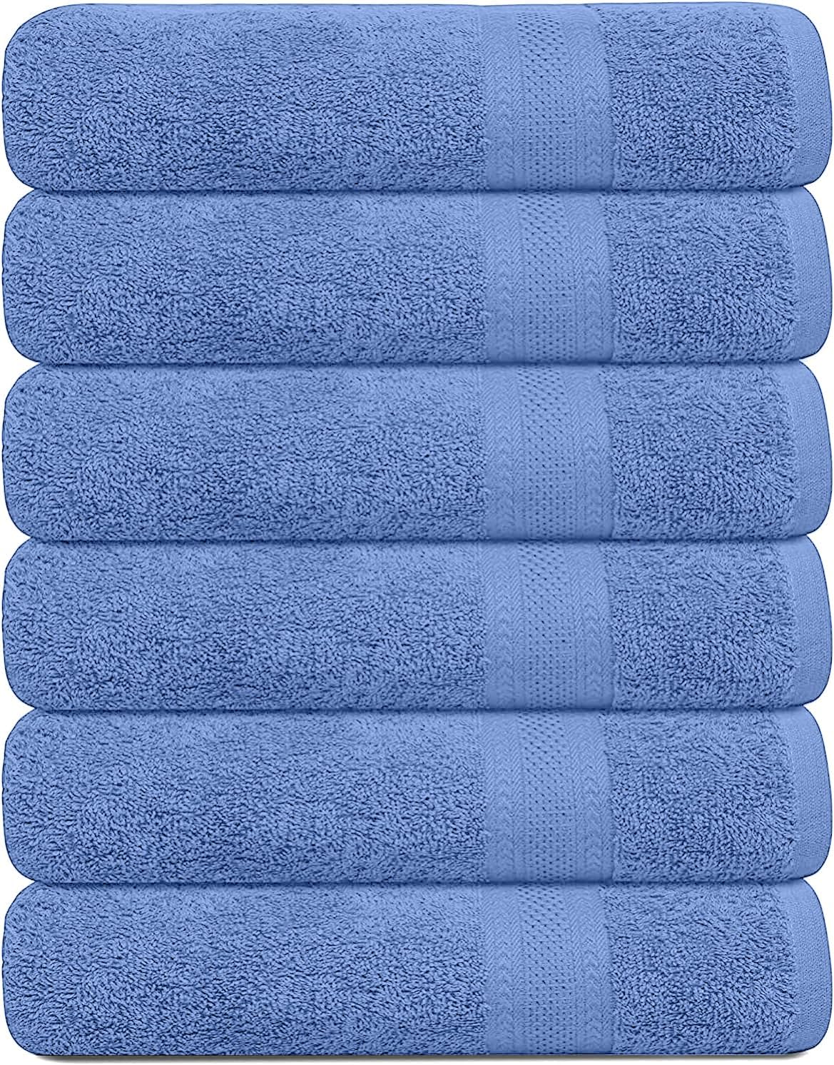 100% Cotton Bath Towels, 24x48 Pack of 6 Towels, Quick Dry, Highly Absorbent, Soft Feel Towel, Gym, Spa, Bathroom, Shower, Pool, Luxury Soft Towels (Grey, 24x48-6 Pack)