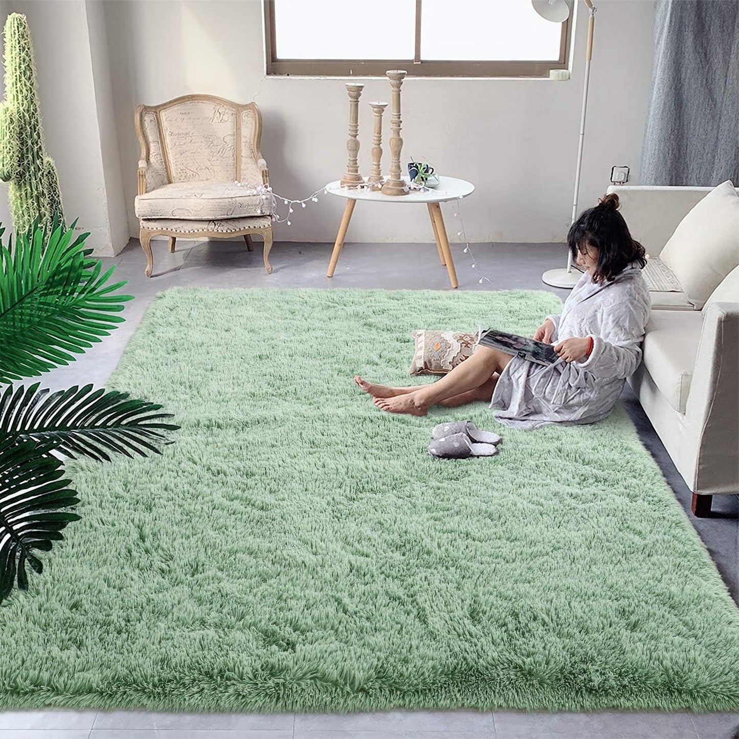 DweIke Fluffy Dark Green Rugs for Bedroom Living Room, 4x6 Feet Soft Plush Shaggy Forest Hunter Green Girls Boys Kids Rug, Non-Slip and Machine Washable Carpet for Dorm Nursery Classroom Decor