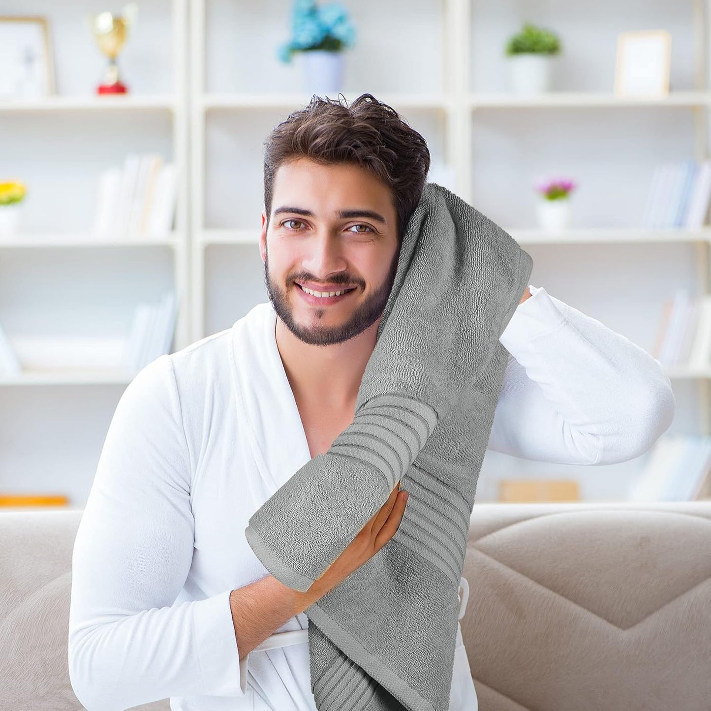 Utopia Towels 6 Pack Bath Towels Set, (27 x 54 Inches) 100% Ring Spun Cotton, Quick Dry, Highly Absorbent, Soft Feel Towels (White, Cool Grey, Turqoise, Sage Green, Navy, Beige)