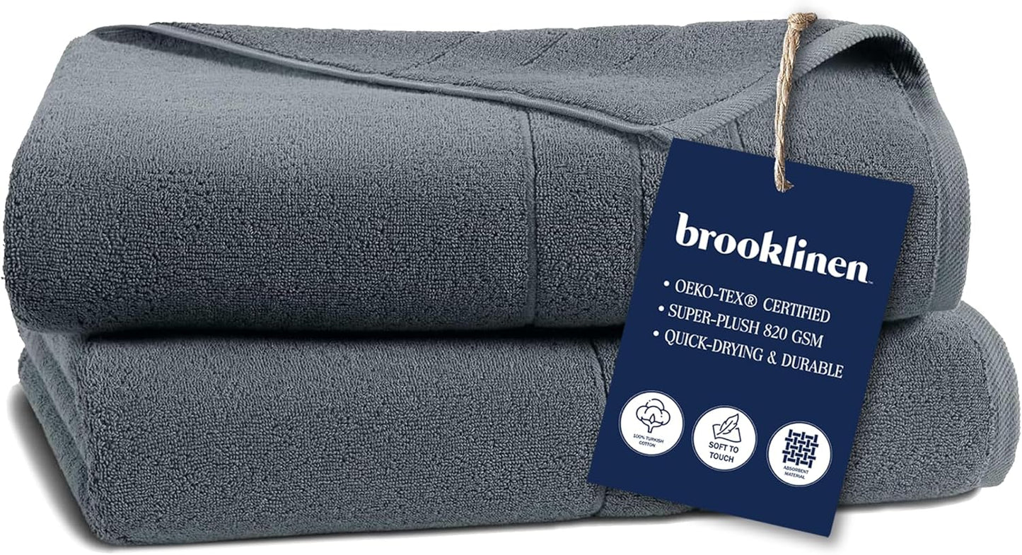 Brooklinen Super-Plush Turkish Cotton Bath Towels Set of 2 Cotton, 820 GSM, Machine Washable, Perfect Bath Towels for Bathroom, Spa & Shower (30" x 58", Striped Navy)