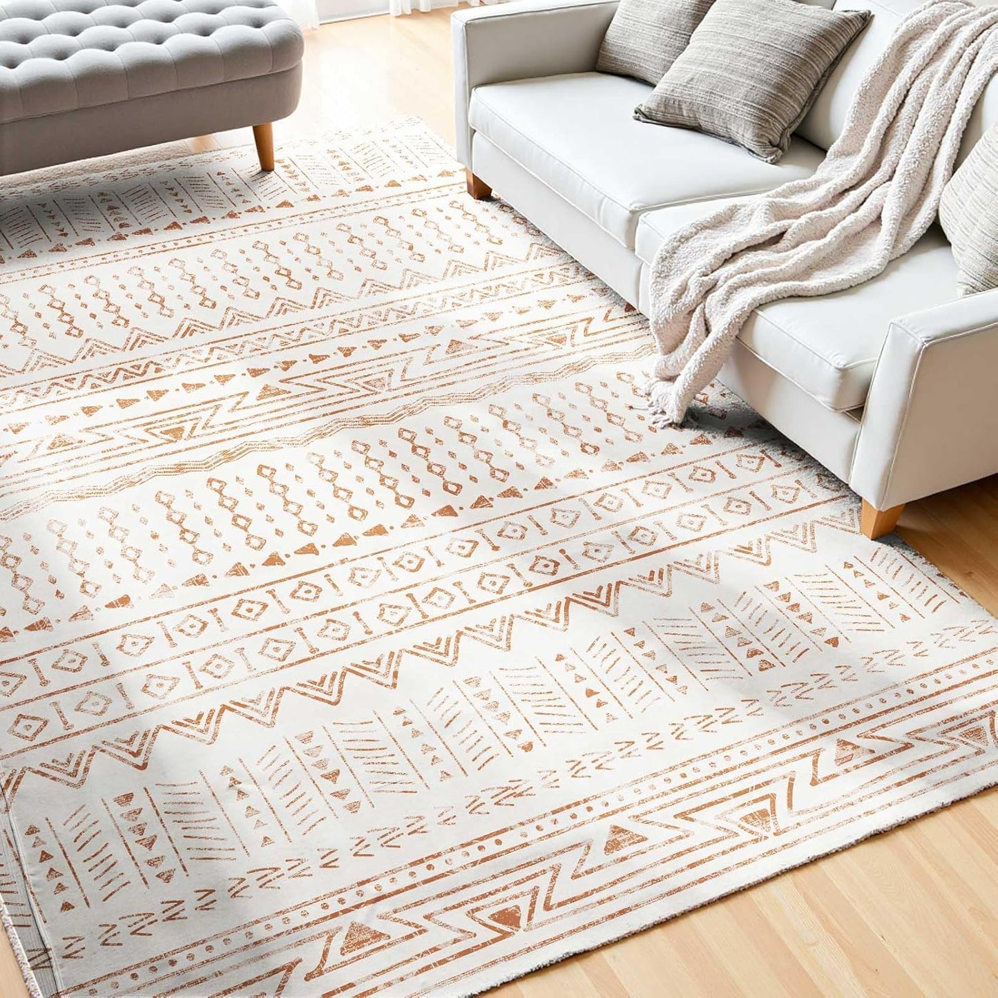 VEVOR 9 x 12 ft Area Rug Large Washable Boho Rug Non-Slip and Tear-Resistant Soft Carpet Pet & Child Friendly Bohemian Area Rugs Indoor Mat for Bedroom Living Room Kids Room Office Gray