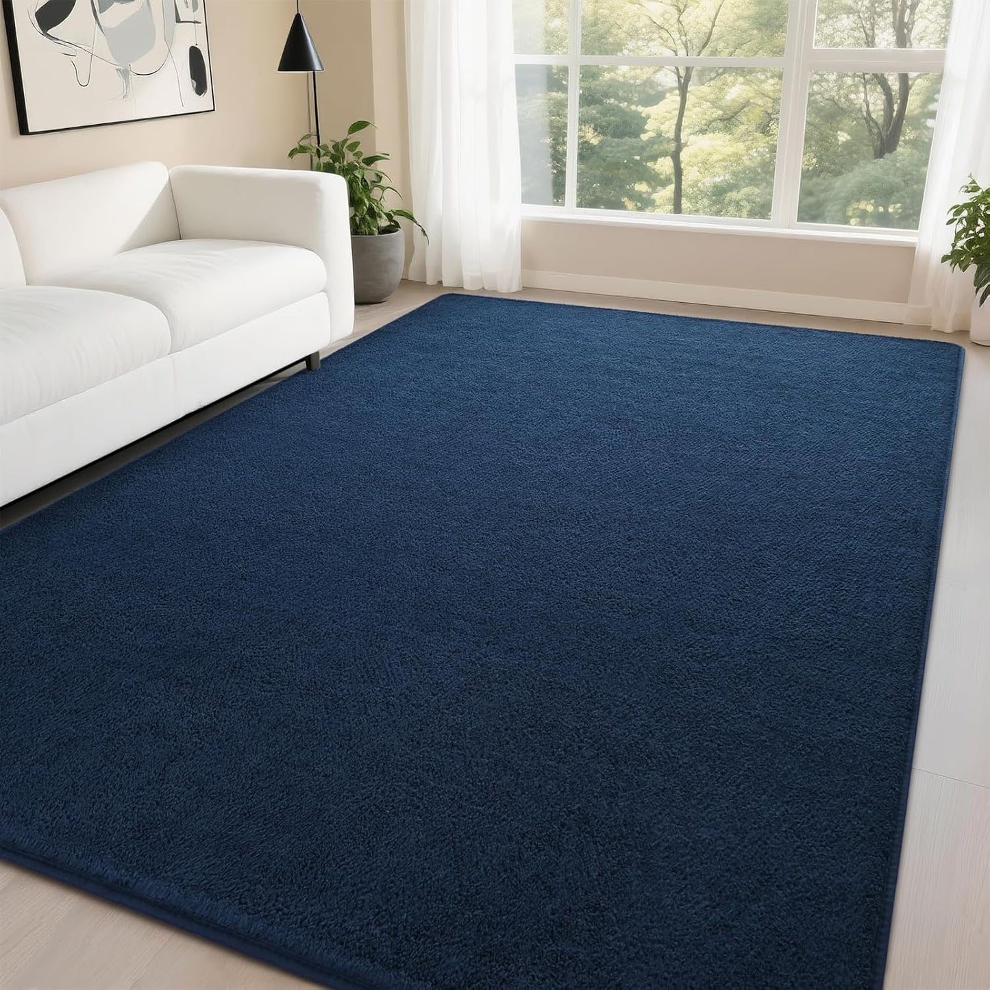 DweIke Modern Area Rugs for Living Room Bedroom, 4x6 Navy Blue Thickened Memory-Foam Throw Carpet, Super Soft Kids Boys Girls Rug, Non-Slip and Washable Carpets for Dorm Nursery Classroom Decor