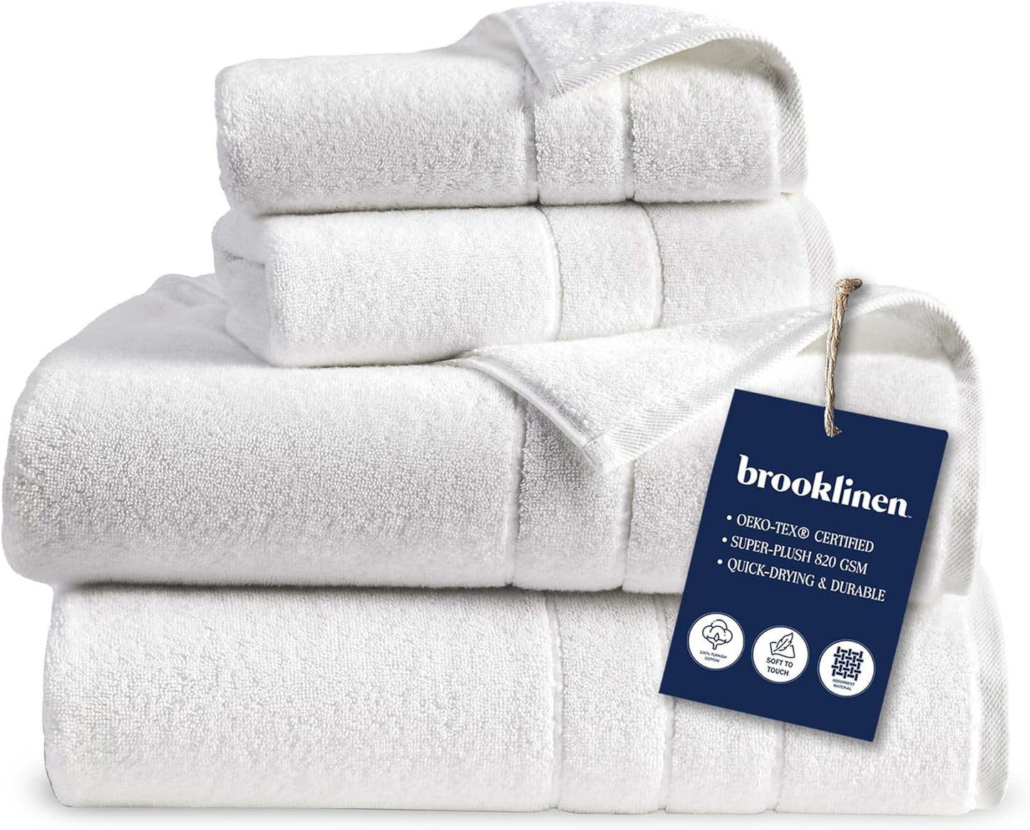 Brooklinen Super-Plush Turkish Cotton Bath Towels Set of 2 Cotton, 820 GSM, Machine Washable, Perfect Bath Towels for Bathroom, Spa & Shower (30" x 58", Striped Navy)