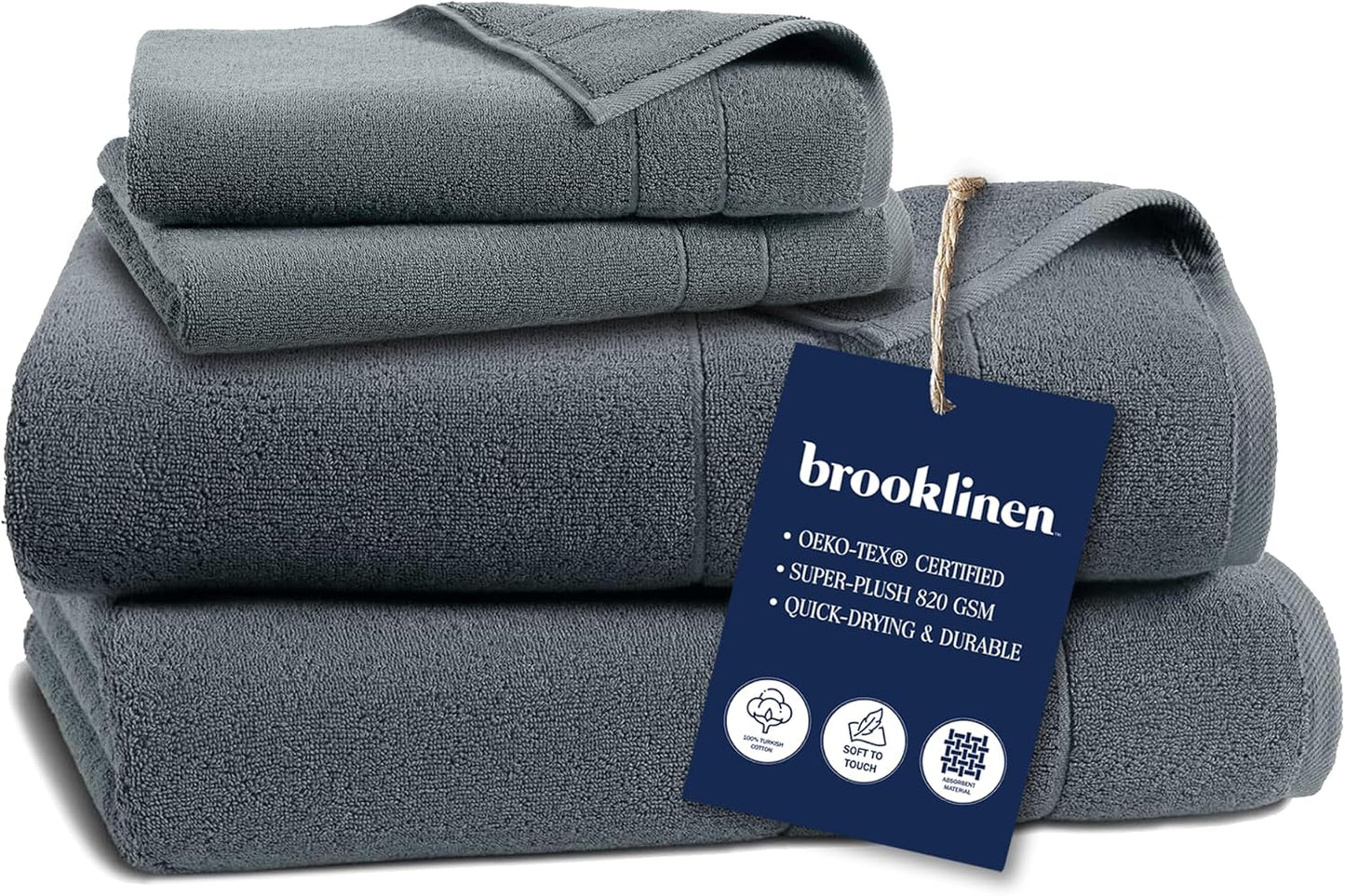 Brooklinen Super-Plush Turkish Cotton Bath Towels Set of 2 Cotton, 820 GSM, Machine Washable, Perfect Bath Towels for Bathroom, Spa & Shower (30" x 58", Striped Navy)