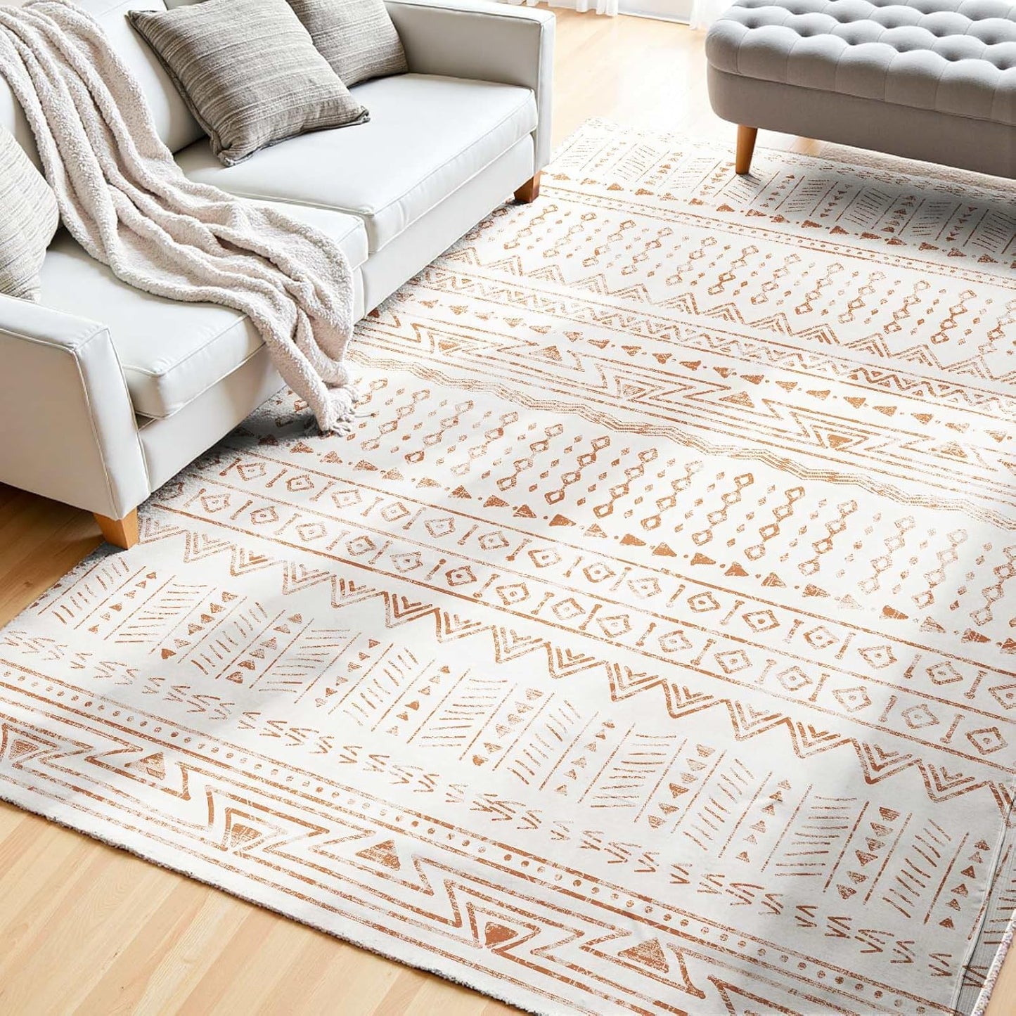 VEVOR 9 x 12 ft Area Rug Large Washable Boho Rug Non-Slip and Tear-Resistant Soft Carpet Pet & Child Friendly Bohemian Area Rugs Indoor Mat for Bedroom Living Room Kids Room Office Gray