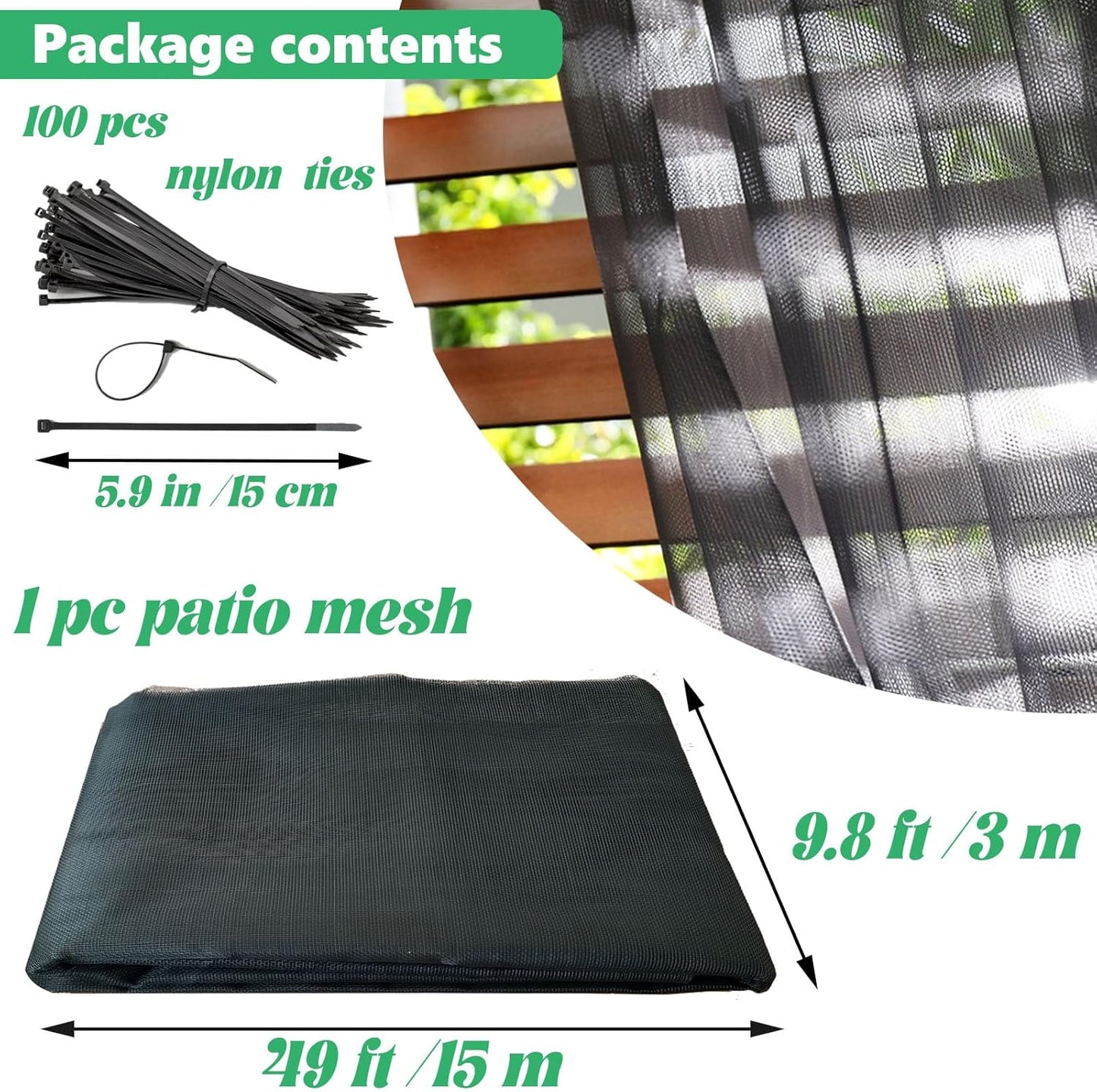 Mosquito Netting,10x50 FT Patio Mesh Net Cover Screen,Insect Bird Barrier for Garden Vegetables Fruits Protection,Black Bed Curtains with 100 Pcs Straps