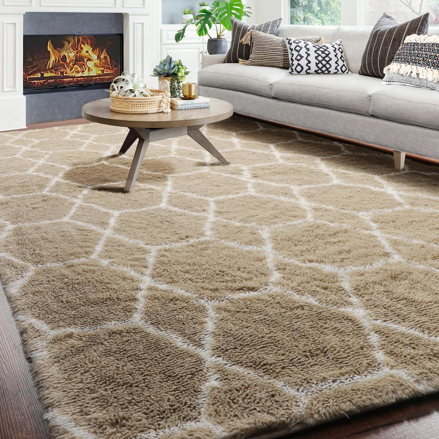 ONASAR Area Rugs for Bedroom Living Room, Washable 4x6 Fluffy Grey and White Floor Rug, Shaggy Geometric Soft Plush Fuzzy Carpet for Nursery Teen Playroom Dorm Office Home Decor Aesthetic