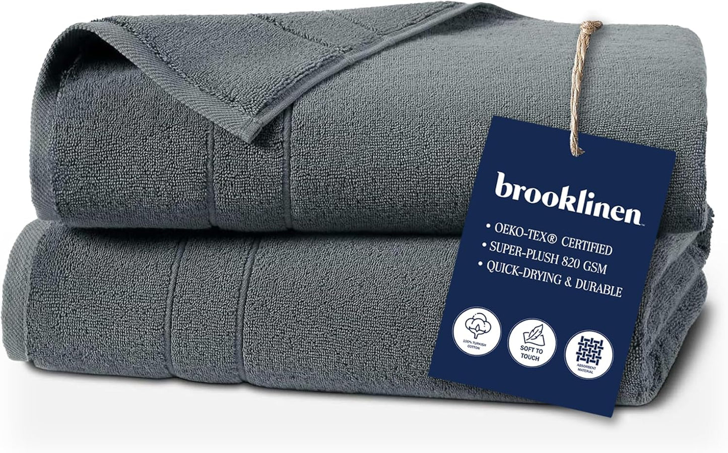 Brooklinen Super-Plush Turkish Cotton Bath Towels Set of 2 Cotton, 820 GSM, Machine Washable, Perfect Bath Towels for Bathroom, Spa & Shower (30" x 58", Striped Navy)