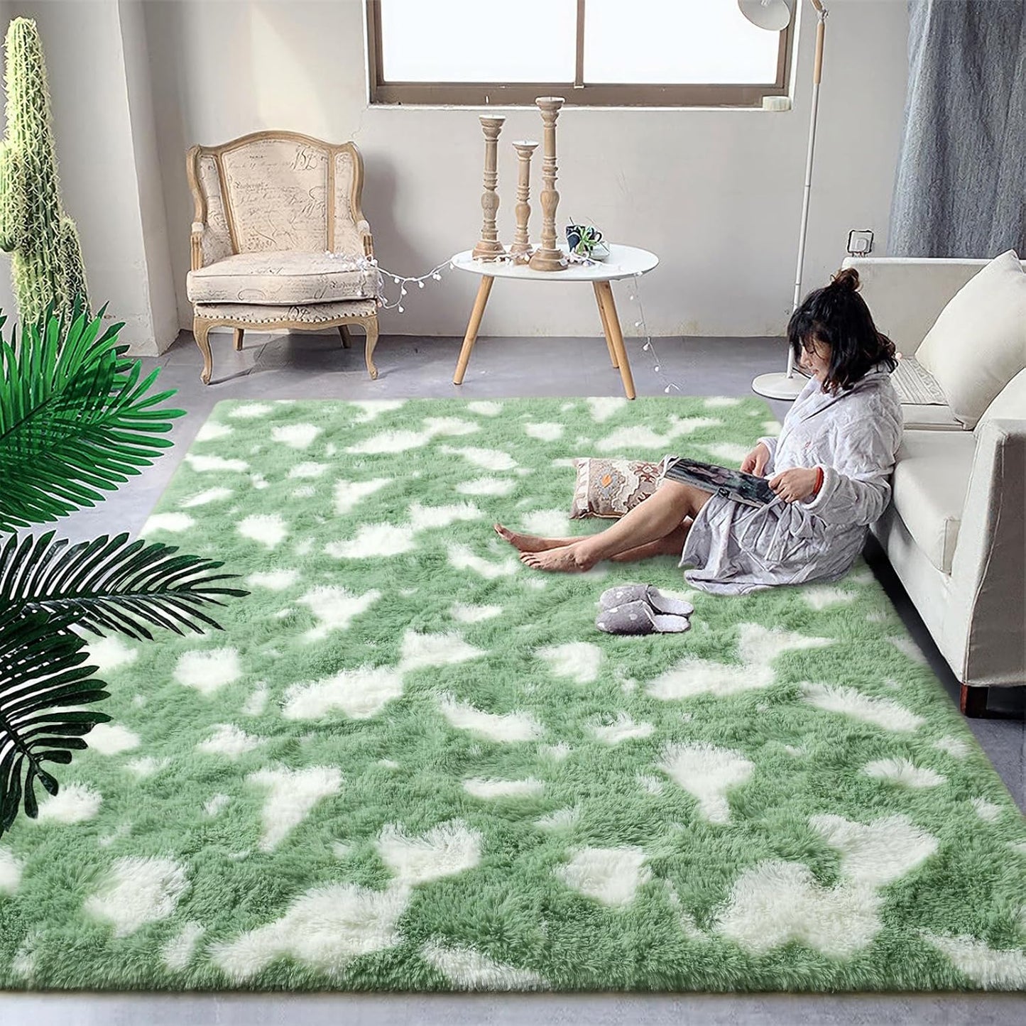 DweIke Fluffy Dark Green Rugs for Bedroom Living Room, 4x6 Feet Soft Plush Shaggy Forest Hunter Green Girls Boys Kids Rug, Non-Slip and Machine Washable Carpet for Dorm Nursery Classroom Decor