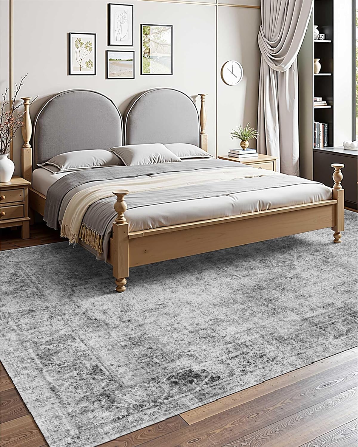VEVOR 9 x 12 ft Area Rug Large Washable Boho Rug Non-Slip and Tear-Resistant Soft Carpet Pet & Child Friendly Bohemian Area Rugs Indoor Mat for Bedroom Living Room Kids Room Office Gray