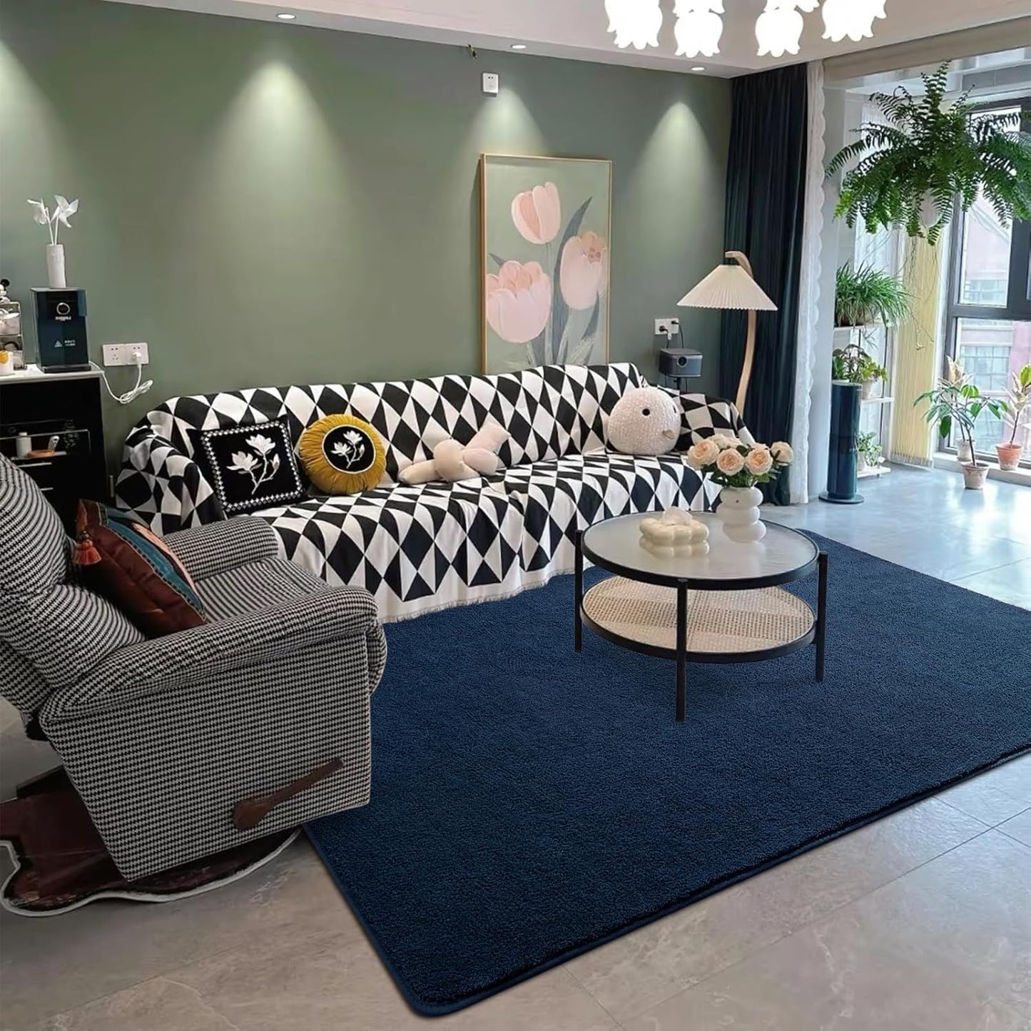 DweIke Modern Area Rugs for Living Room Bedroom, 4x6 Navy Blue Thickened Memory-Foam Throw Carpet, Super Soft Kids Boys Girls Rug, Non-Slip and Washable Carpets for Dorm Nursery Classroom Decor