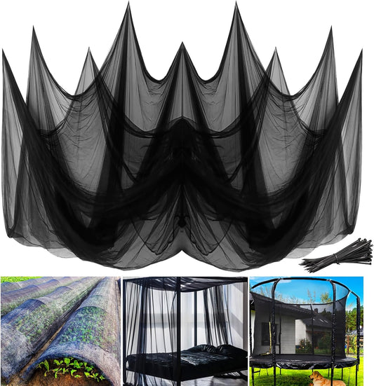 Mosquito Netting,10x50 FT Patio Mesh Net Cover Screen,Insect Bird Barrier for Garden Vegetables Fruits Protection,Black Bed Curtains with 100 Pcs Straps