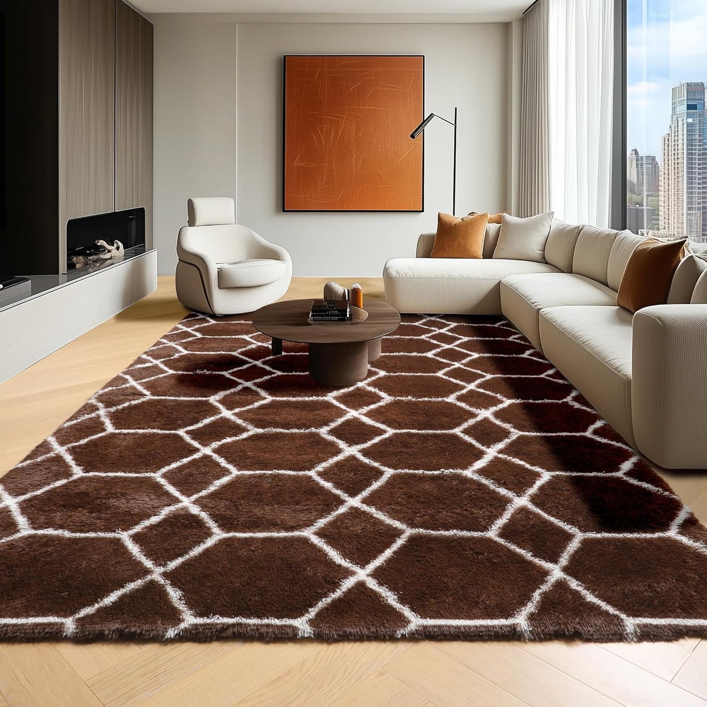 ONASAR Area Rugs for Bedroom Living Room, Washable 4x6 Fluffy Grey and White Floor Rug, Shaggy Geometric Soft Plush Fuzzy Carpet for Nursery Teen Playroom Dorm Office Home Decor Aesthetic