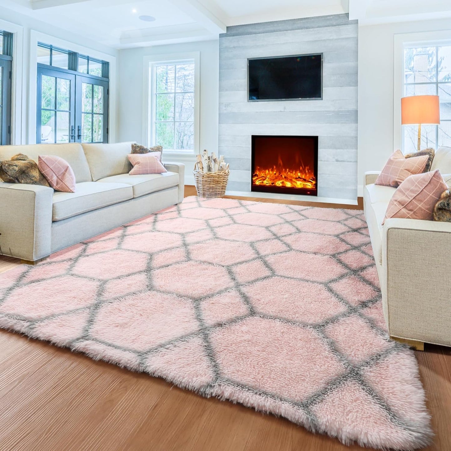 ONASAR Area Rugs for Bedroom Living Room, Washable 4x6 Fluffy Grey and White Floor Rug, Shaggy Geometric Soft Plush Fuzzy Carpet for Nursery Teen Playroom Dorm Office Home Decor Aesthetic