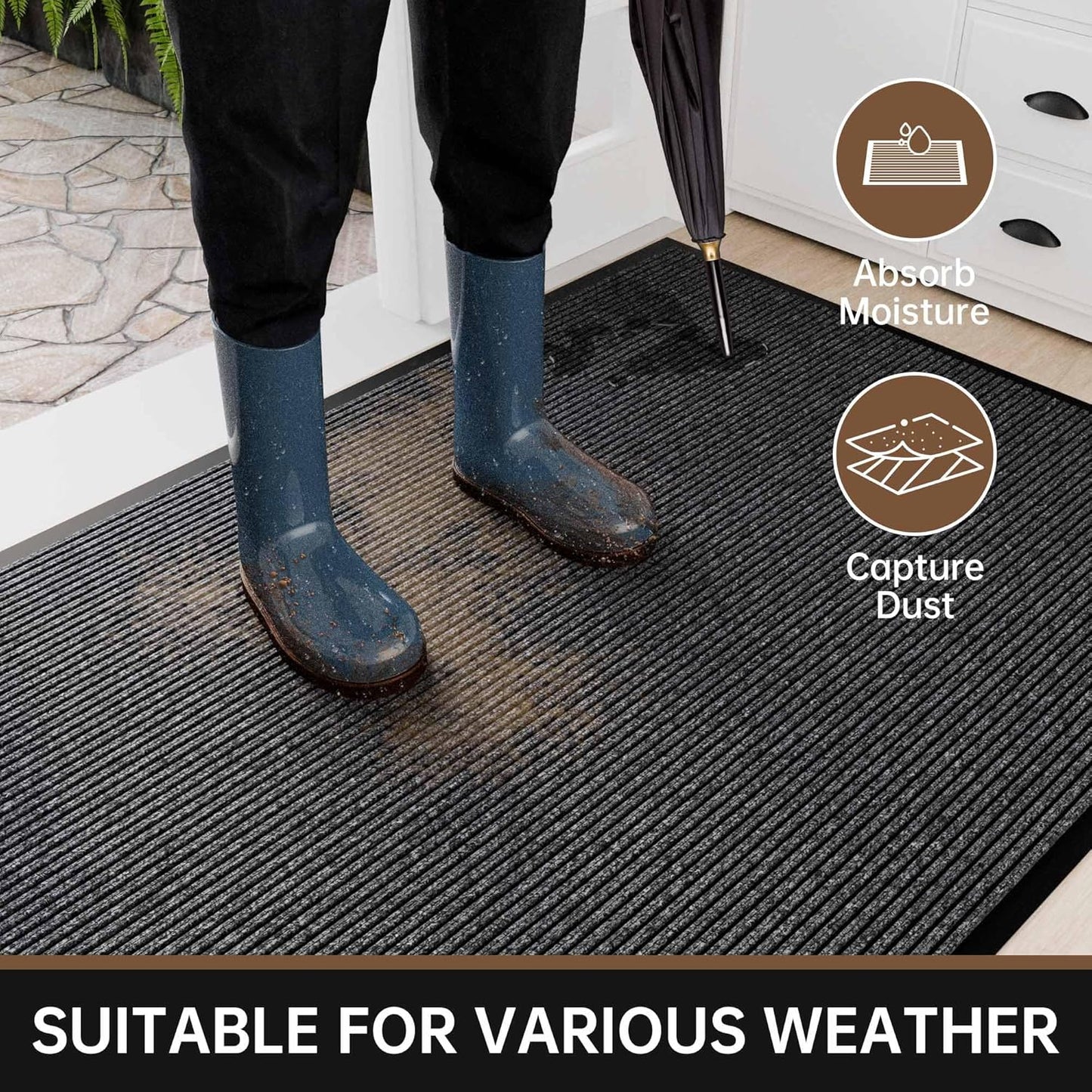 Front Door Mat, 72" x 48" Heavy Duty Indoor Outdoor Doormat, Non-Slip Welcome Mats for Entryway, Rubber Backing Low Profile Mats, Commercial Door Mats