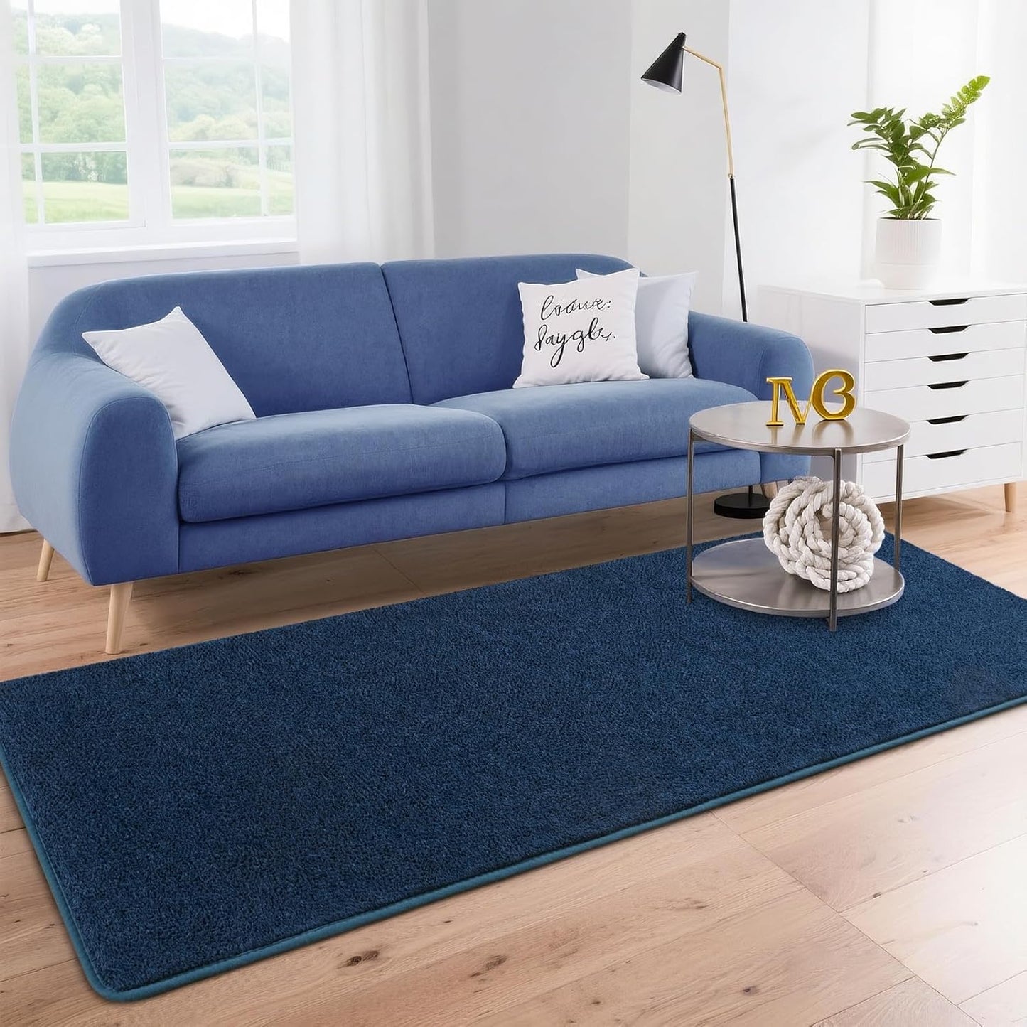 DweIke Modern Area Rugs for Living Room Bedroom, 4x6 Navy Blue Thickened Memory-Foam Throw Carpet, Super Soft Kids Boys Girls Rug, Non-Slip and Washable Carpets for Dorm Nursery Classroom Decor