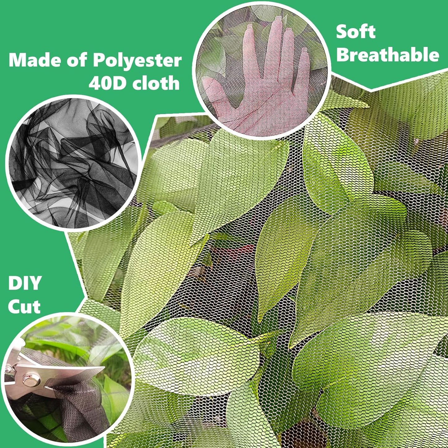 Mosquito Netting,10x50 FT Patio Mesh Net Cover Screen,Insect Bird Barrier for Garden Vegetables Fruits Protection,Black Bed Curtains with 100 Pcs Straps