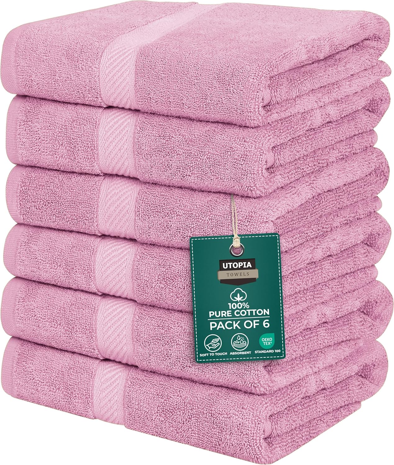 Utopia Towels 6 Pack Medium Bath Towel Set, 24 by 48 Inches, 500 GSM 100% Ring Spun Cotton, Lightweight and Highly Absorbent Quick Drying Premium Towels for Hotel, Spa and Bathroom, White