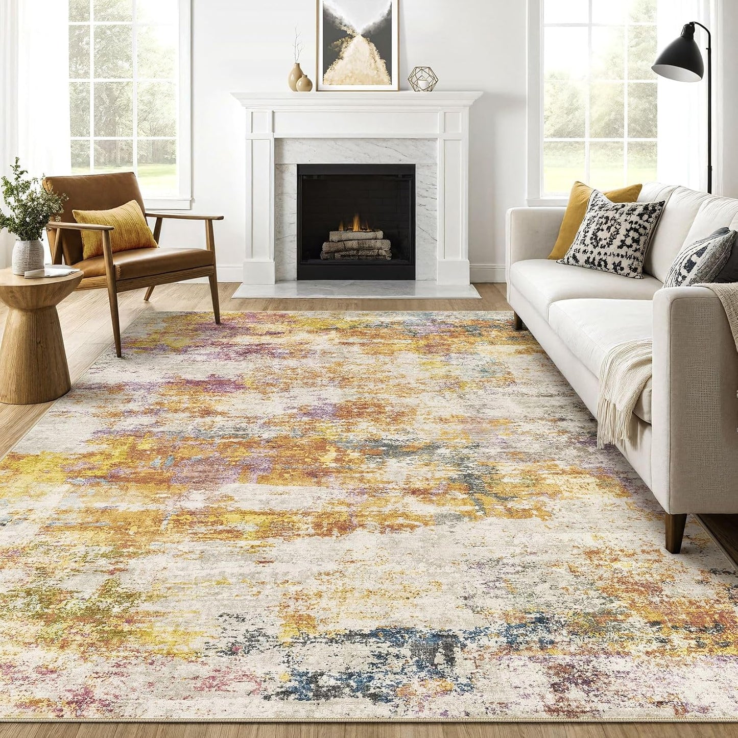 Area Rugs 9x12 Living Room: Washable Large Abstract Modern Soft Rugs Stain Resistant Indoor Floor Non Slip Accent Carpet for Bedroom Nursery Playroom Office Dining Room Dorm Home Decor- Gray Gold