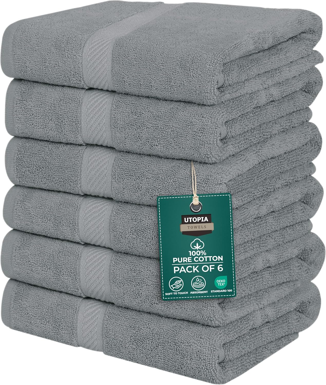 Utopia Towels 6 Pack Medium Bath Towel Set, 24 by 48 Inches, 500 GSM 100% Ring Spun Cotton, Lightweight and Highly Absorbent Quick Drying Premium Towels for Hotel, Spa and Bathroom, White