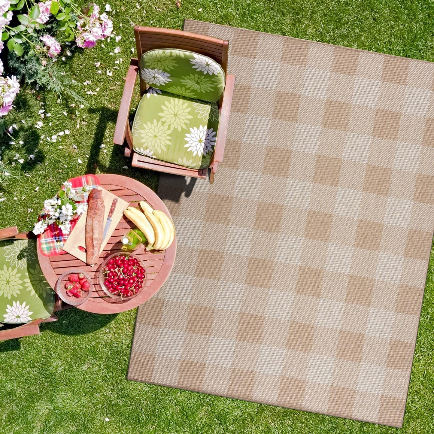 CAMILSON Outdoor Rug 8x10, Modern Outside Rugs for Patios Porches Waterproof Durable Washable Non-Shedding, Easy-to-Clean Indoor Outdoor Area Carpet (8 x 10, Bordered - Beige/White)