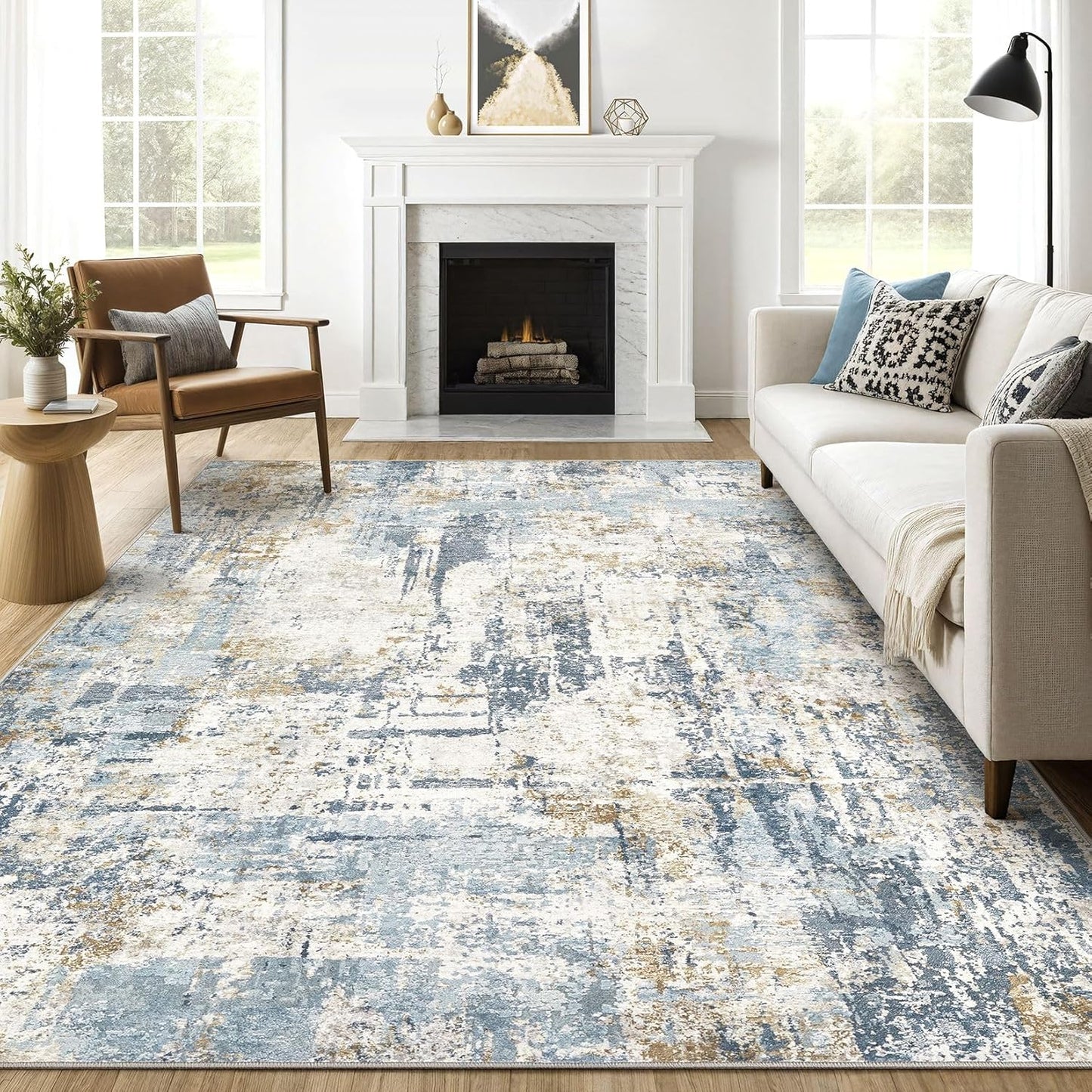 Area Rugs 9x12 Living Room: Washable Large Abstract Modern Soft Rugs Stain Resistant Indoor Floor Non Slip Accent Carpet for Bedroom Nursery Playroom Office Dining Room Dorm Home Decor- Gray Gold