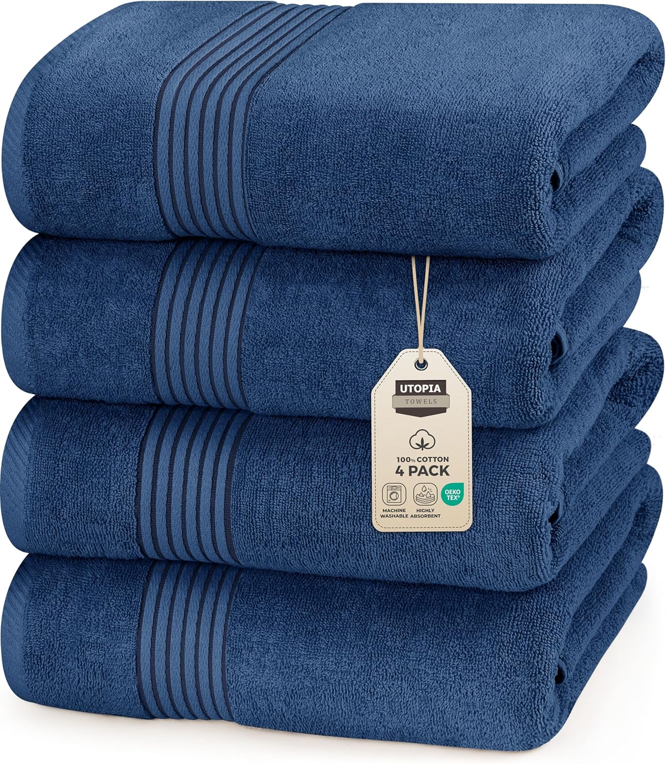Utopia Towels 6 Pack Bath Towels Set, (27 x 54 Inches) 100% Ring Spun Cotton, Quick Dry, Highly Absorbent, Soft Feel Towels (White, Cool Grey, Turqoise, Sage Green, Navy, Beige)