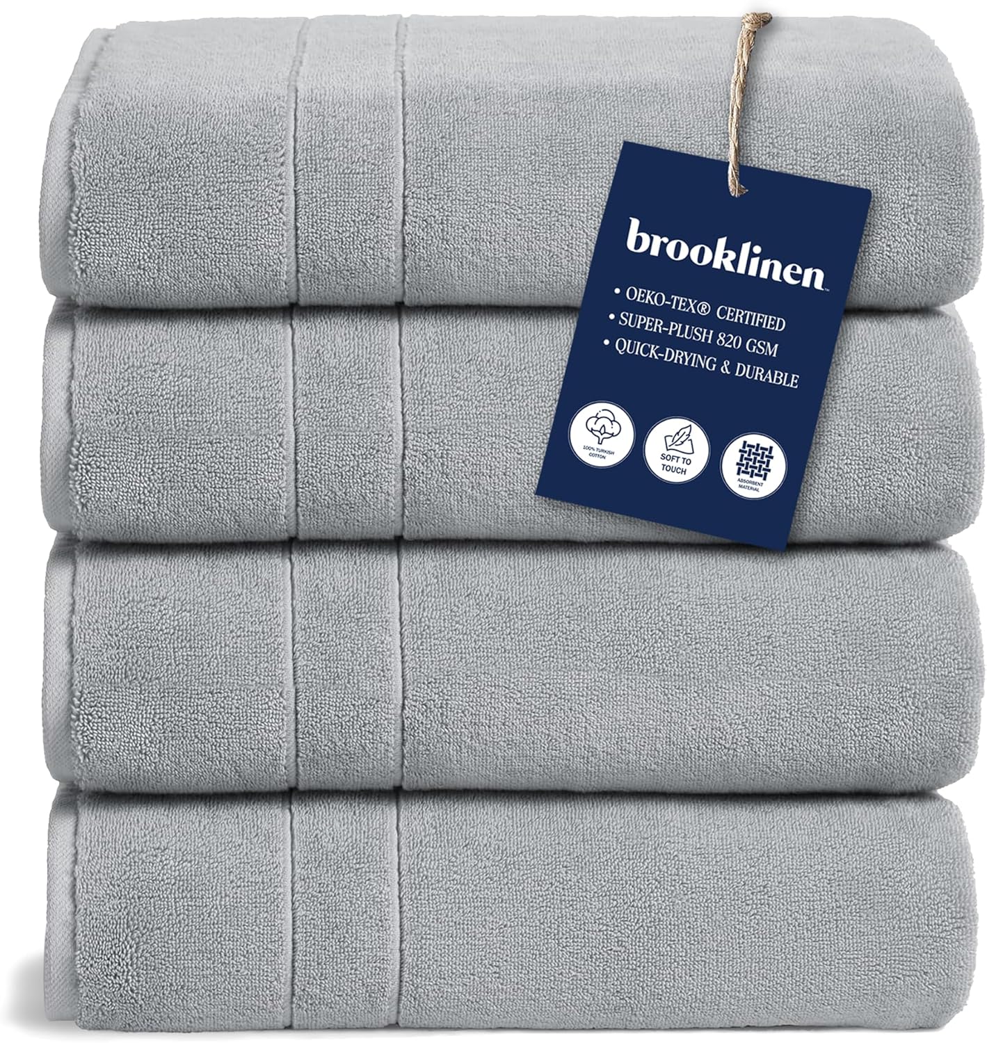 Brooklinen Super-Plush Turkish Cotton Bath Towels Set of 2 Cotton, 820 GSM, Machine Washable, Perfect Bath Towels for Bathroom, Spa & Shower (30" x 58", Striped Navy)