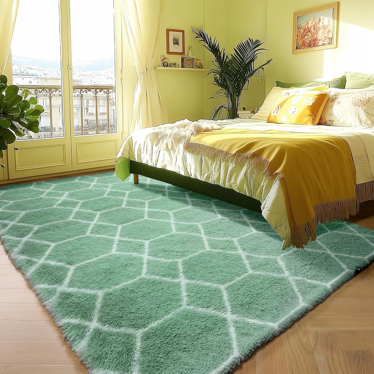 ONASAR Area Rugs for Bedroom Living Room, Washable 4x6 Fluffy Grey and White Floor Rug, Shaggy Geometric Soft Plush Fuzzy Carpet for Nursery Teen Playroom Dorm Office Home Decor Aesthetic