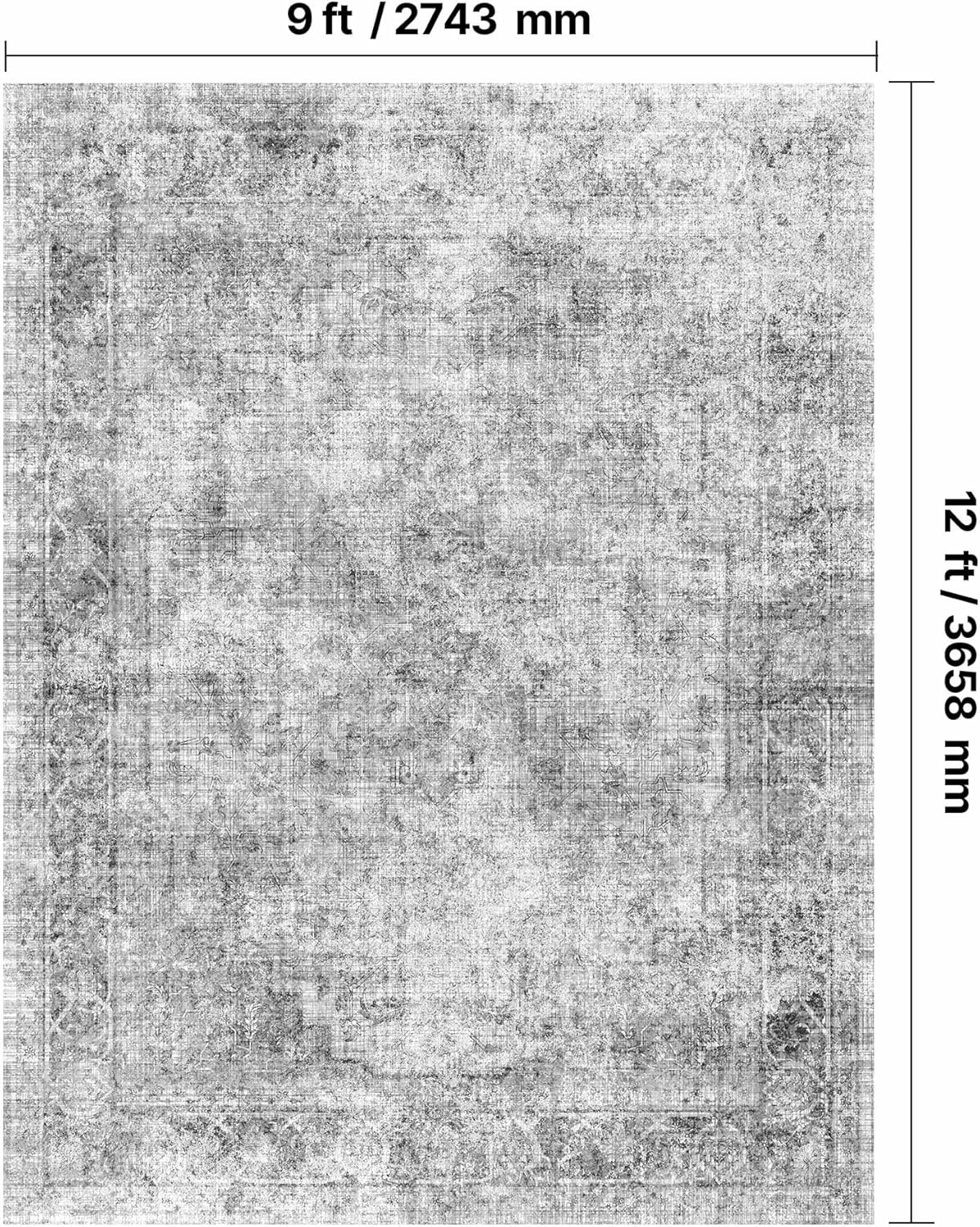 VEVOR 9 x 12 ft Area Rug Large Washable Boho Rug Non-Slip and Tear-Resistant Soft Carpet Pet & Child Friendly Bohemian Area Rugs Indoor Mat for Bedroom Living Room Kids Room Office Gray