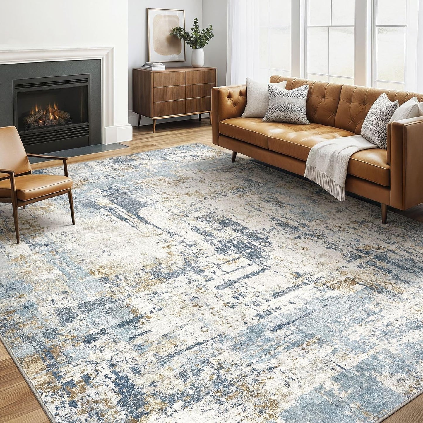 Area Rugs 9x12 Living Room: Washable Large Abstract Modern Soft Rugs Stain Resistant Indoor Floor Non Slip Accent Carpet for Bedroom Nursery Playroom Office Dining Room Dorm Home Decor- Gray Gold