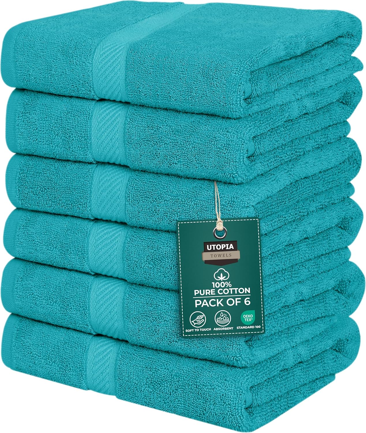 Utopia Towels 6 Pack Medium Bath Towel Set, 24 by 48 Inches, 500 GSM 100% Ring Spun Cotton, Lightweight and Highly Absorbent Quick Drying Premium Towels for Hotel, Spa and Bathroom, White