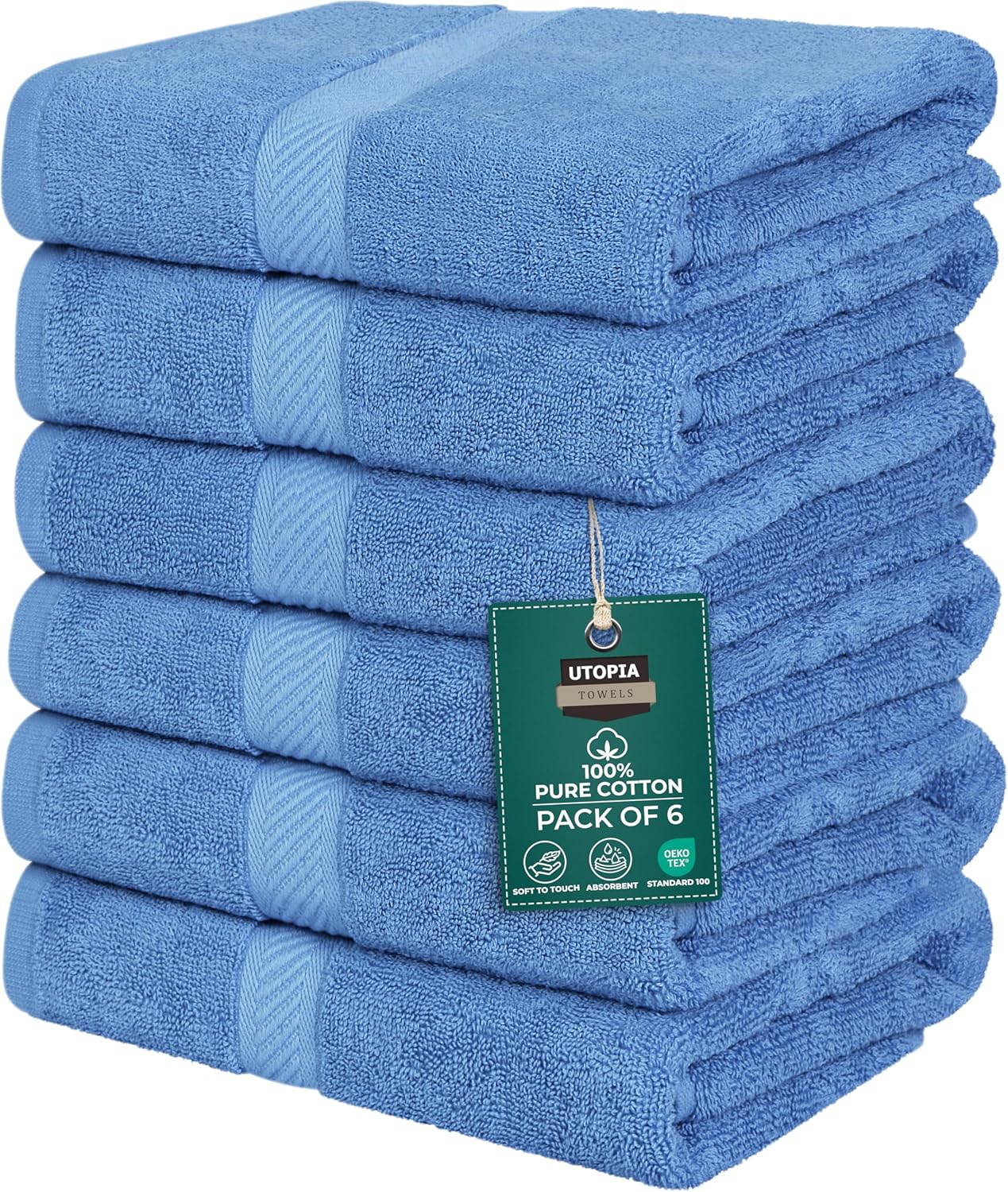 Utopia Towels 6 Pack Medium Bath Towel Set, 24 by 48 Inches, 500 GSM 100% Ring Spun Cotton, Lightweight and Highly Absorbent Quick Drying Premium Towels for Hotel, Spa and Bathroom, White