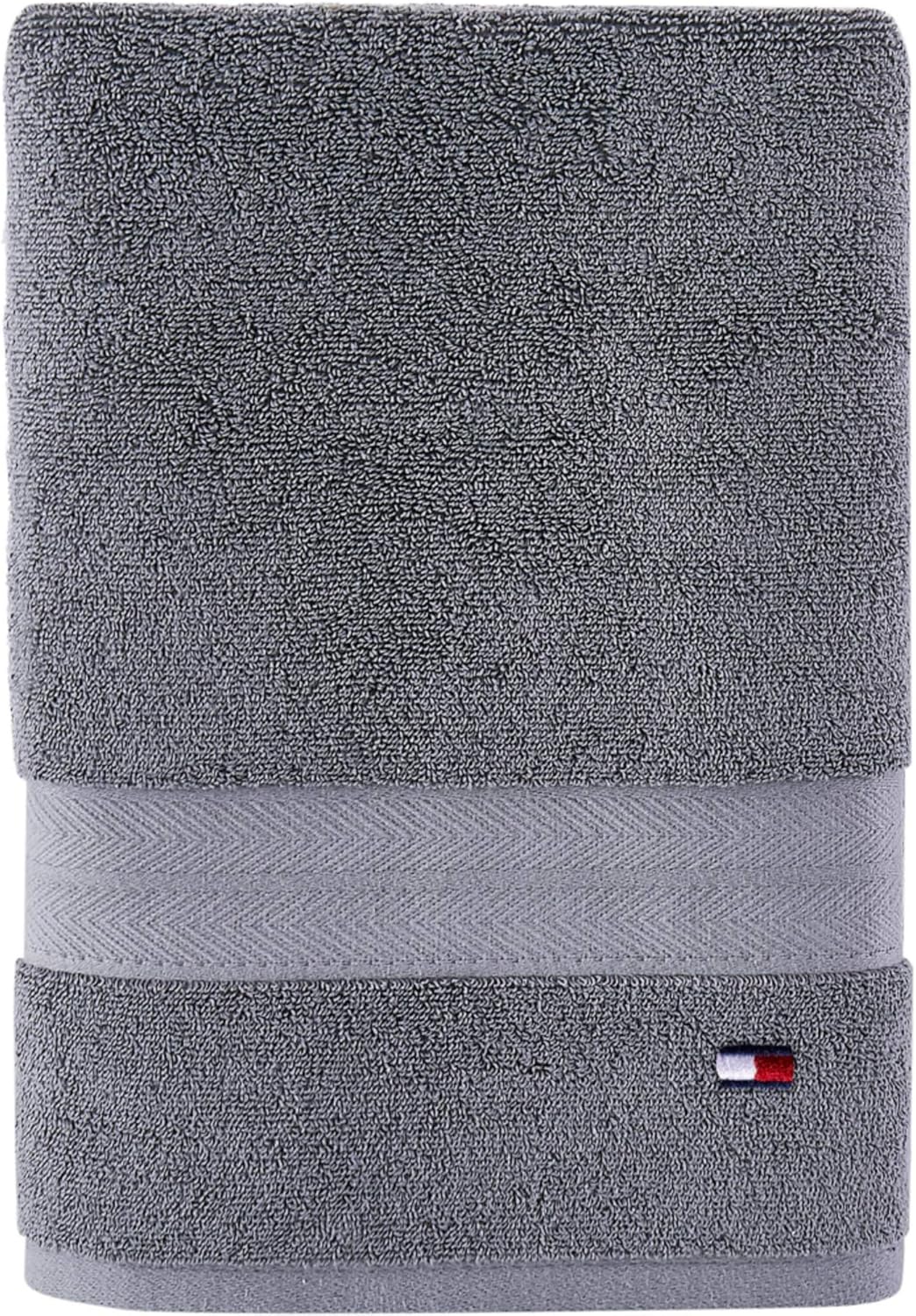 Tommy Hilfiger Modern American Solid Bath Towel, 30 X 54 Inches, 100% Cotton 574 GSM (Steel Grey)