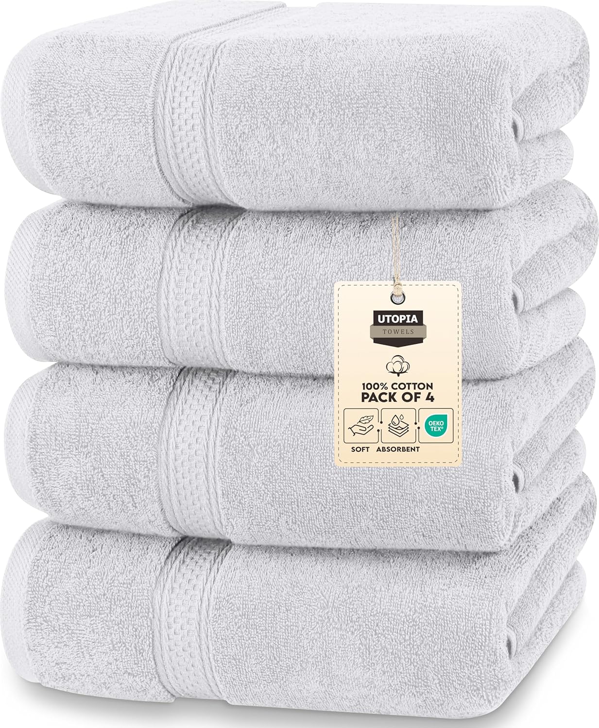 Utopia Towels 4 Pack Premium Bath Towels Set, 27 by 54 Inches, 100% Ring Spun Cotton 600GSM, Lightweight and Highly Absorbent Quick Drying Towels, Perfect for Daily Use, Grey