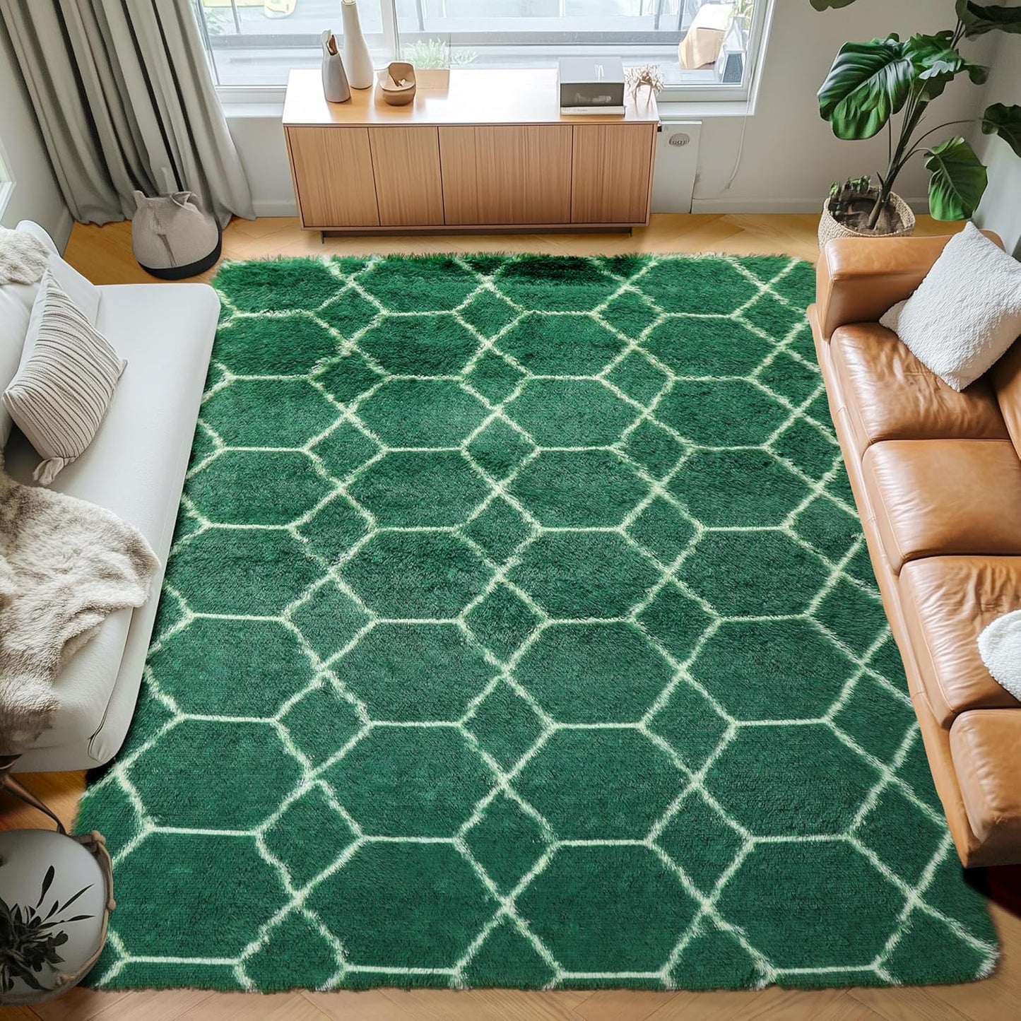 ONASAR Area Rugs for Bedroom Living Room, Washable 4x6 Fluffy Grey and White Floor Rug, Shaggy Geometric Soft Plush Fuzzy Carpet for Nursery Teen Playroom Dorm Office Home Decor Aesthetic