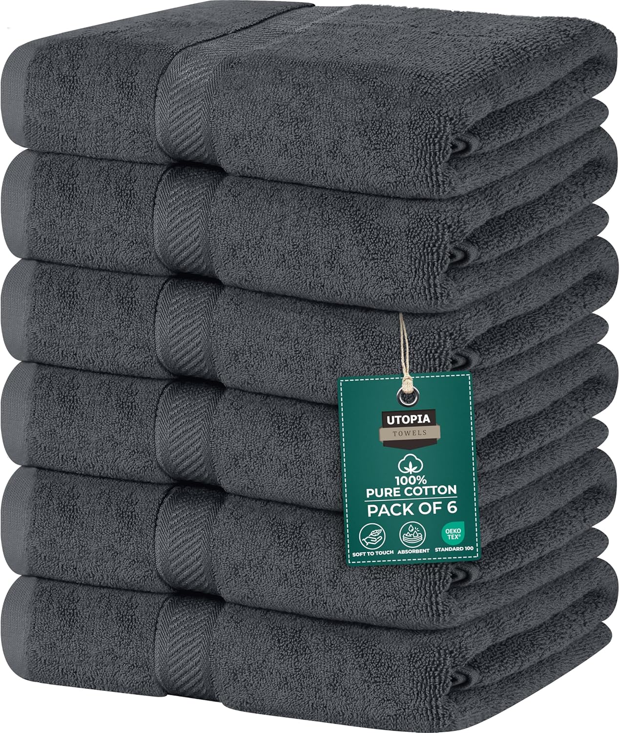 Utopia Towels 6 Pack Medium Bath Towel Set, 24 by 48 Inches, 500 GSM 100% Ring Spun Cotton, Lightweight and Highly Absorbent Quick Drying Premium Towels for Hotel, Spa and Bathroom, White