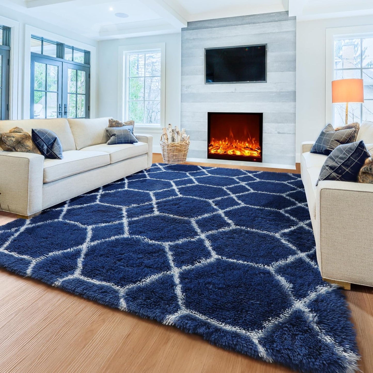 ONASAR Area Rugs for Bedroom Living Room, Washable 4x6 Fluffy Grey and White Floor Rug, Shaggy Geometric Soft Plush Fuzzy Carpet for Nursery Teen Playroom Dorm Office Home Decor Aesthetic