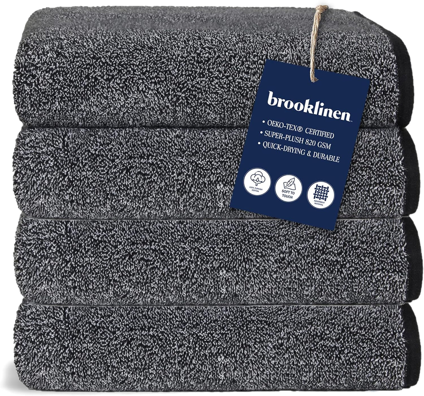 Brooklinen Super-Plush Turkish Cotton Bath Towels Set of 2 Cotton, 820 GSM, Machine Washable, Perfect Bath Towels for Bathroom, Spa & Shower (30" x 58", Striped Navy)