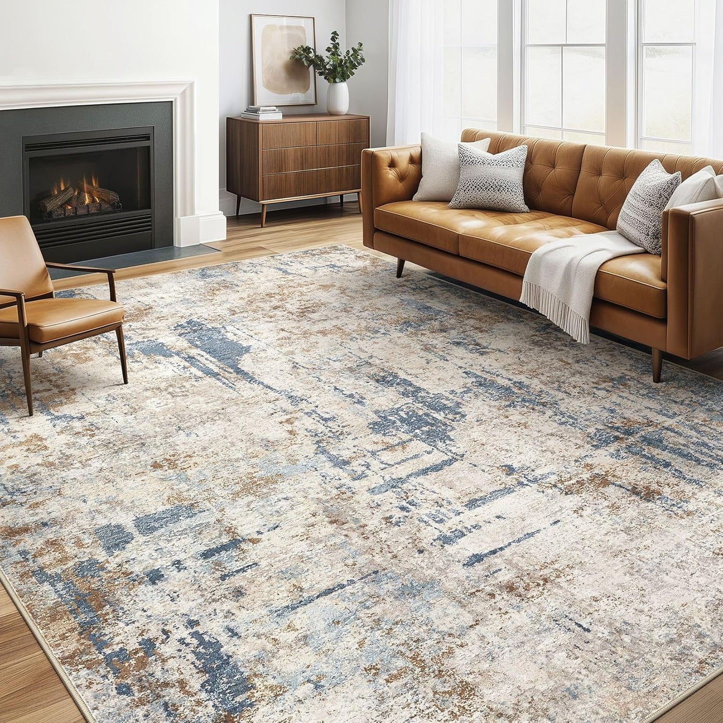 Area Rugs 9x12 Living Room: Washable Large Abstract Modern Soft Rugs Stain Resistant Indoor Floor Non Slip Accent Carpet for Bedroom Nursery Playroom Office Dining Room Dorm Home Decor- Gray Gold