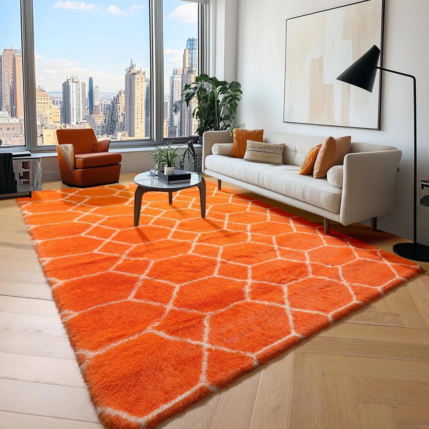 ONASAR Area Rugs for Bedroom Living Room, Washable 4x6 Fluffy Grey and White Floor Rug, Shaggy Geometric Soft Plush Fuzzy Carpet for Nursery Teen Playroom Dorm Office Home Decor Aesthetic