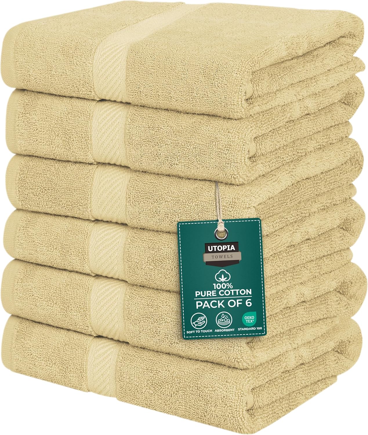 Utopia Towels 6 Pack Medium Bath Towel Set, 24 by 48 Inches, 500 GSM 100% Ring Spun Cotton, Lightweight and Highly Absorbent Quick Drying Premium Towels for Hotel, Spa and Bathroom, White