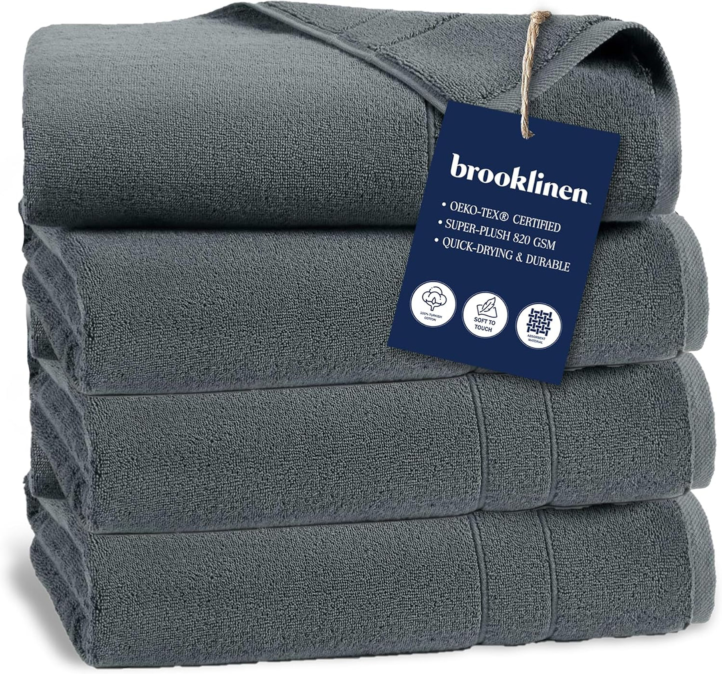 Brooklinen Super-Plush Turkish Cotton Bath Towels Set of 2 Cotton, 820 GSM, Machine Washable, Perfect Bath Towels for Bathroom, Spa & Shower (30" x 58", Striped Navy)