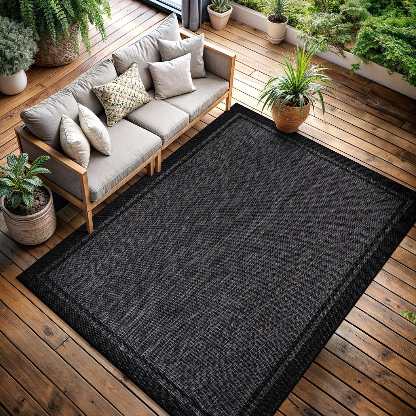 CAMILSON Outdoor Rug 8x10, Modern Outside Rugs for Patios Porches Waterproof Durable Washable Non-Shedding, Easy-to-Clean Indoor Outdoor Area Carpet (8 x 10, Bordered - Beige/White)